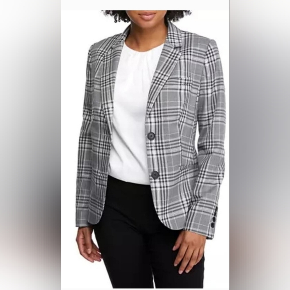 The Limited The New Drew Blazer Jacket Plaid Metallic Academia Gray Size 12